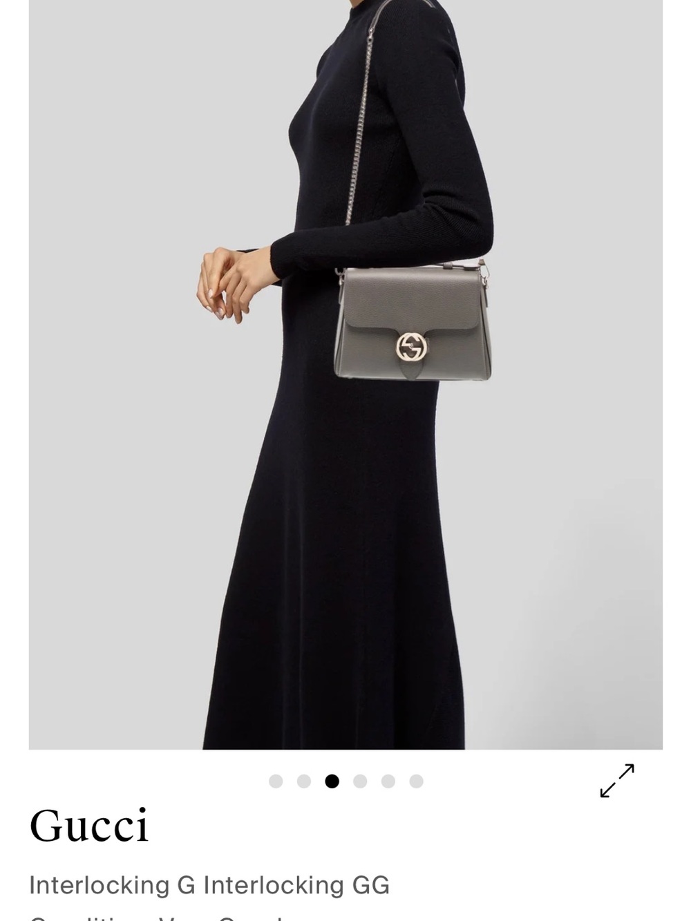 Gucci Gray Leather Top-Handle Shoulder Bag with Gold Hardware - Picture 8 of 9